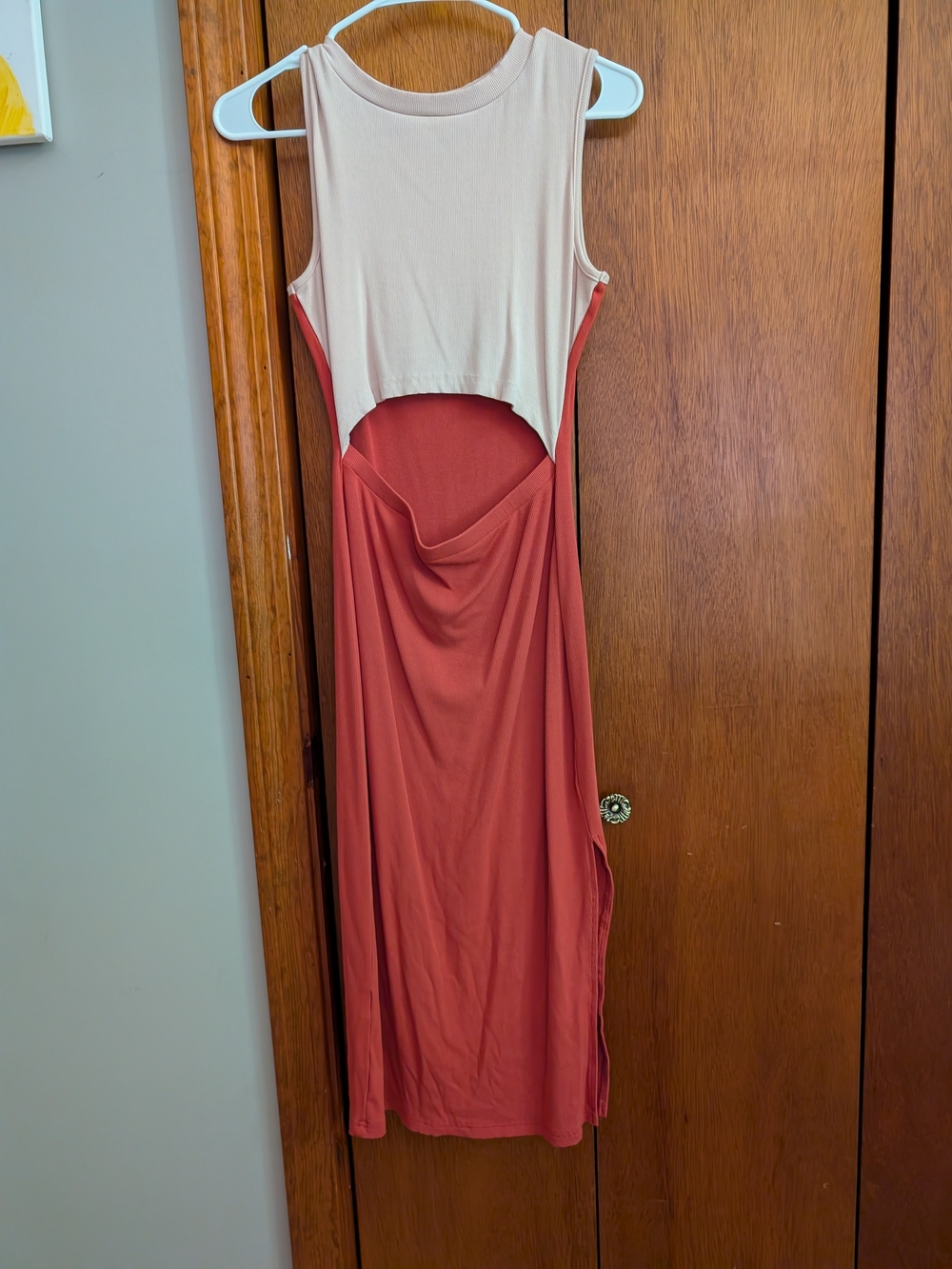 Two-Tone Cutout Maxi Dress — Cream & Rust